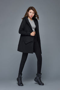 Wool coat, black coat, womens jacket, winter coat, coat, jacket, midi coat, hooded coat, womens jacket, mini jacket  C978