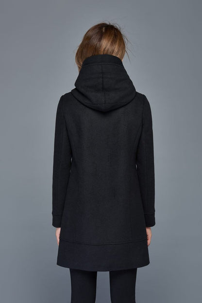 Wool coat, black coat, womens jacket, winter coat, coat, jacket, midi coat, hooded coat, womens jacket, mini jacket  C978