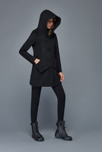 Load image into Gallery viewer, Wool coat, black coat, womens jacket, winter coat, coat, jacket, midi coat, hooded coat, womens jacket, mini jacket  C978

