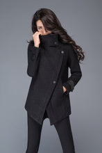 Load image into Gallery viewer, Women&#39;s Black asymmetrical wool jacket C987 US10#XNDZ471712
