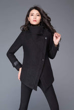 Load image into Gallery viewer, Women&#39;s Black asymmetrical wool jacket C987#
