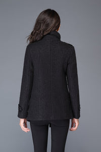 Women's Black asymmetrical wool jacket C987 US10#XNDZ471712
