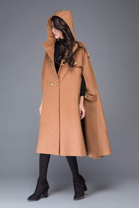 Hooded cloak, cape coat, wool cloak, hooded cape, wool coat, long coat, long cape, winter cloak, maxi coat, plus size coat, brown cape C994