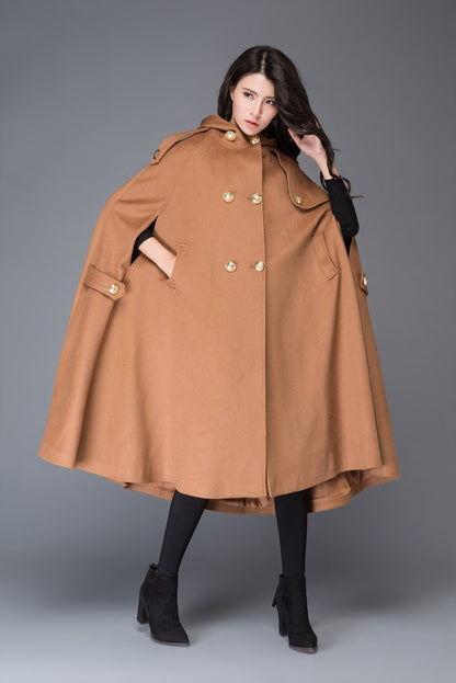 Hooded cloak, cape coat, wool cloak, hooded cape, wool coat, long coat, long cape, winter cloak, maxi coat, plus size coat, brown cape C994