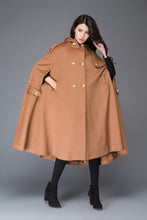 Load image into Gallery viewer, Hooded cloak, cape coat, wool cloak, hooded cape, wool coat, long coat, long cape, winter cloak, maxi coat, plus size coat, brown cape C994
