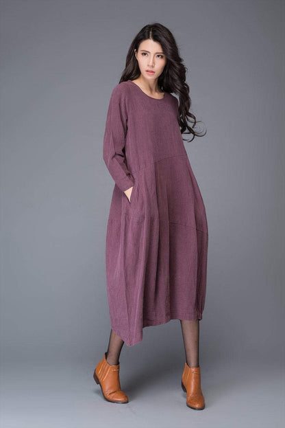 Linen dress, plus size dress, woman dress, midi dress, plus size clothing, linen dress woman, plus size linen, asymmetrical dress C1010