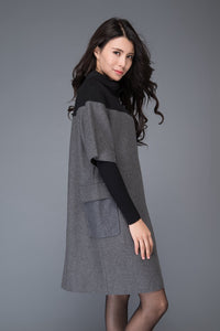 Wool patch work tunic dress for winter C1012