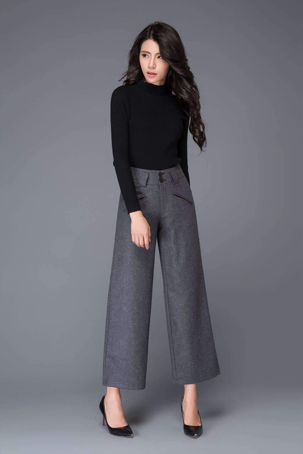 Wide leg pants, Wool pants, womens pants, grey pants C1002 – Ylistyle