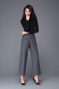 Wide leg pants, Wool pants, womens pants, grey pants C1002