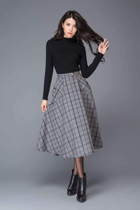 plaid skirt, Gray Skirts, wool skirt, midi skirt, womens skirts, skirt with pockets, winter skirt, plaid wool skirt, wool plaid skirt  C1005
