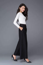 Load image into Gallery viewer, Long black winter wool pants with pockets C1014
