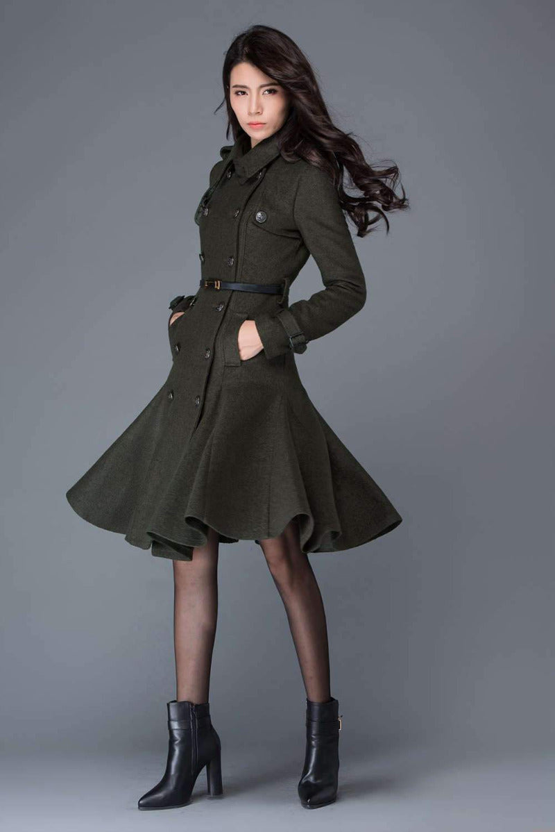 Double Breasted Wool Trench Coat C1028#