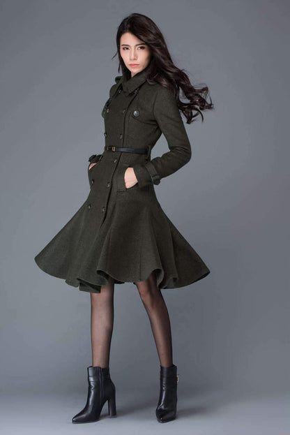 Double Breasted Wool Trench Coat C1028#