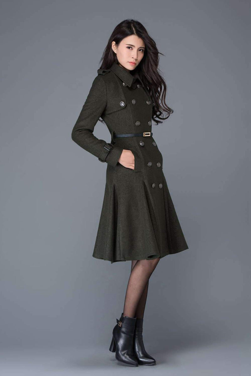 Double Breasted Wool Trench Coat C1028#