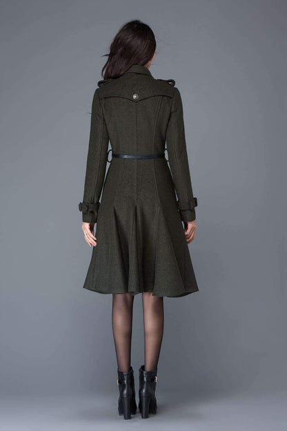 Double breasted Wool trench coat women C1028