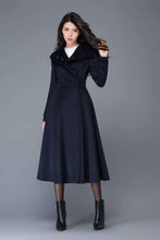 Load image into Gallery viewer, navy blue Midi wool swing coat C1021

