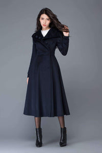 Long Navy Blue Wool Coat C1021
