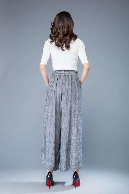 linen pants, linen trousers, high waisted trousers, wide leg pants women, grey linen pants, palazzo pants, linen pants women C1039