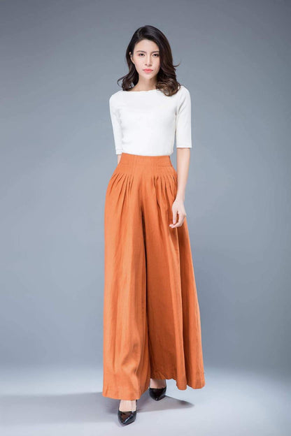 Wide leg spring linen pants for women C1042