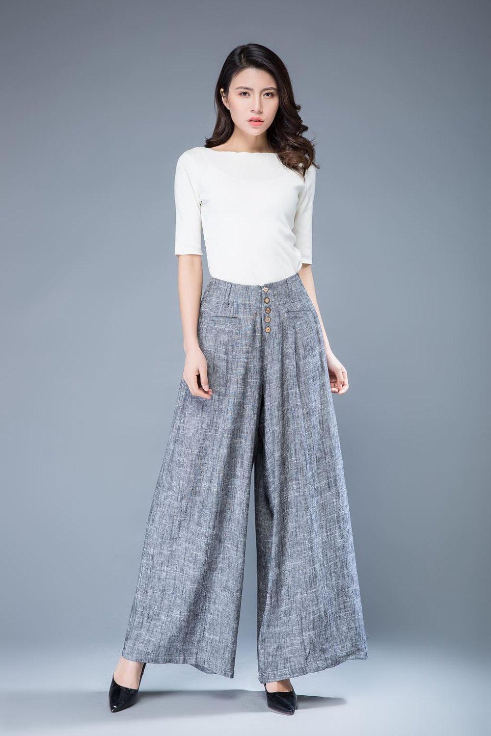 gray linen Wide leg pants, palazzo pants, loose linen pants, high waisted pants, linen pants women, summer linen pants, pants women C1055