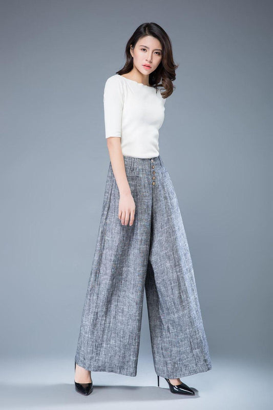 gray linen Wide leg pants, palazzo pants, loose linen pants, high waisted pants, linen pants women, summer linen pants, pants women C1055