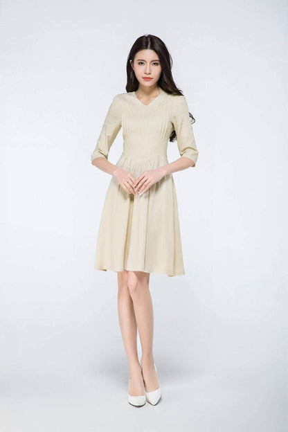 Mini linen dress, linen dress, beige dress woman, woman summer dresses, linen summer dress, knee length dress, classic girl dress C1072