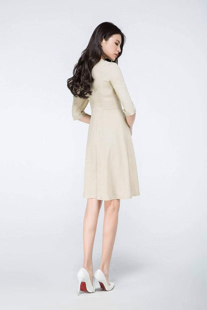 Mini linen dress, linen dress, beige dress woman, woman summer dresses, linen summer dress, knee length dress, classic girl dress C1072