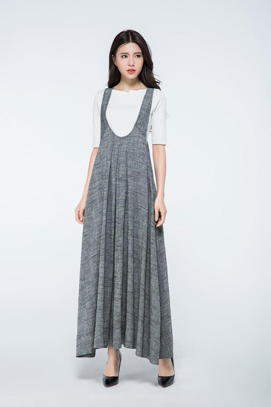 Overall dress, Pinafore dress, linen dress, long dress gray, woman dress linen, plus size dress, summer dress, Pinafore dress woman C1057