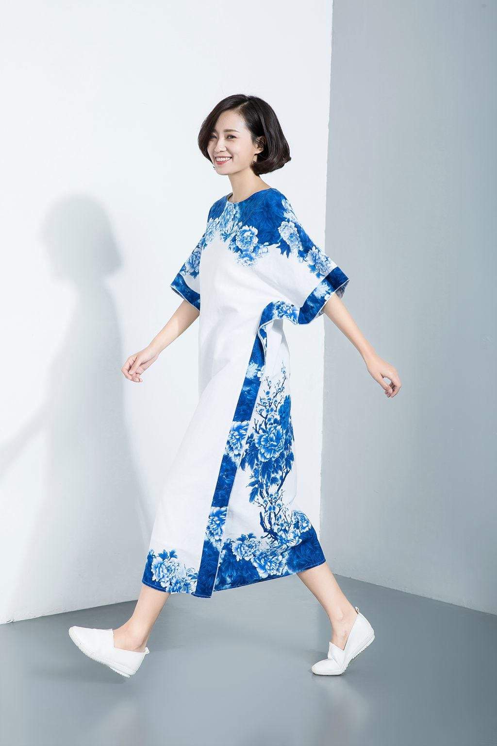 linen dress, linen dress woman, print linen dress, maxi dress, womens dress, linen dress plus size, womens dresses, long dress C1117