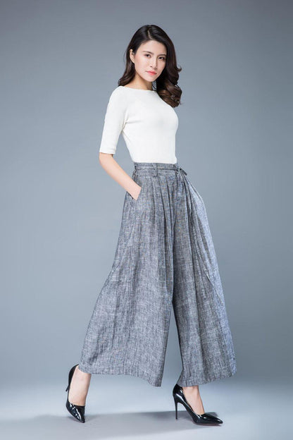 linen pants, linen trousers, high waisted trousers, wide leg pants women, grey linen pants, palazzo pants, linen pants women C1039