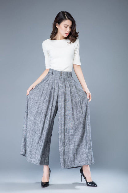 linen pants, linen trousers, high waisted trousers, wide leg pants women, grey linen pants, palazzo pants, linen pants women C1039