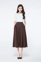 Load image into Gallery viewer, Brown A Line Midi Linen Skirt C1064#
