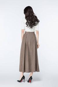 linen skirt, brown linen skirt, long linen skirt, womens linen skirts, vintage skirt, linen pleated skirt, linen skirt with pockets  C1063