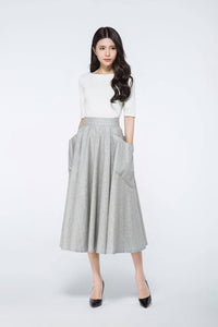 grey linen skirts, midi linen skirt, womens skirts gray, skirts with pockets, tea length skirt, grey long skirts, long grey skirts C1067