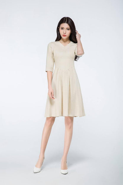 Mini linen dress, linen dress, beige dress woman, woman summer dresses, linen summer dress, knee length dress, classic girl dress C1072