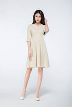 Load image into Gallery viewer, Mini linen dress, linen dress, beige dress woman, woman summer dresses, linen summer dress, knee length dress, classic girl dress C1072
