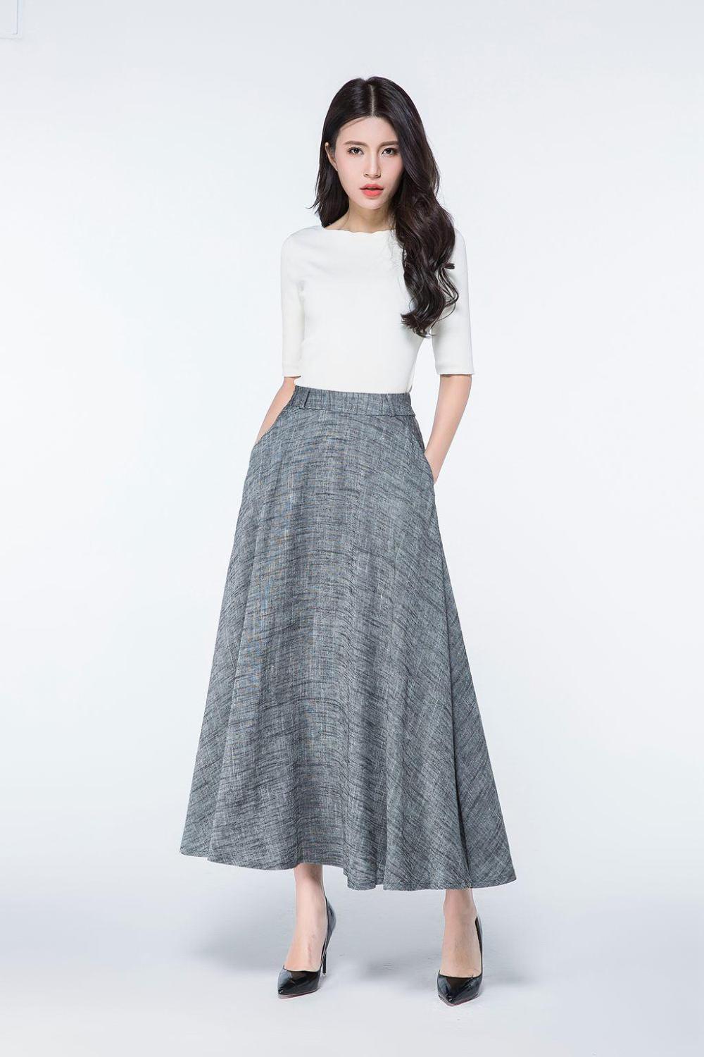 long linen skirt, full length skirt, maxi skirts pockets, maxi skirt, A line skirt, womens long skirts, gray skirt, spring skirt    C1078