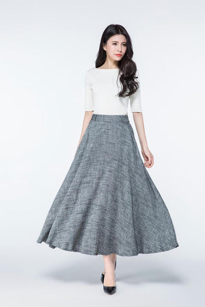 long linen skirt, full length skirt, maxi skirts pockets, maxi skirt, A line skirt, womens long skirts, gray skirt, spring skirt    C1078