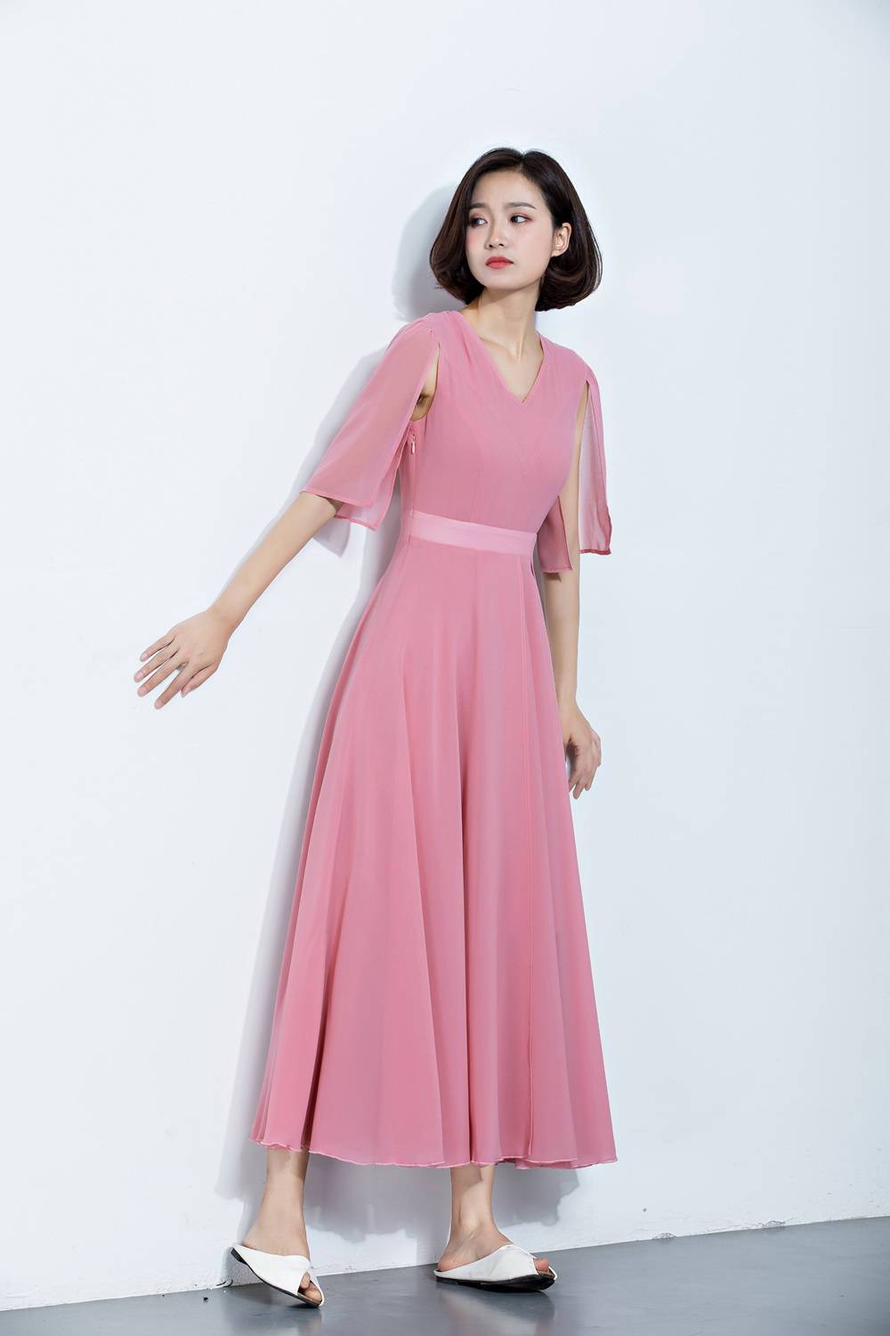 pink chiffon high neck maxi dress Sleeveless Maxi Ashton in Cerise Chiffon | S