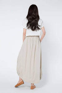 beige linen skirts, long linen skirt, linen womens skirt, linen summer skirt, elastic waist skirt, skirt with posckets C1104