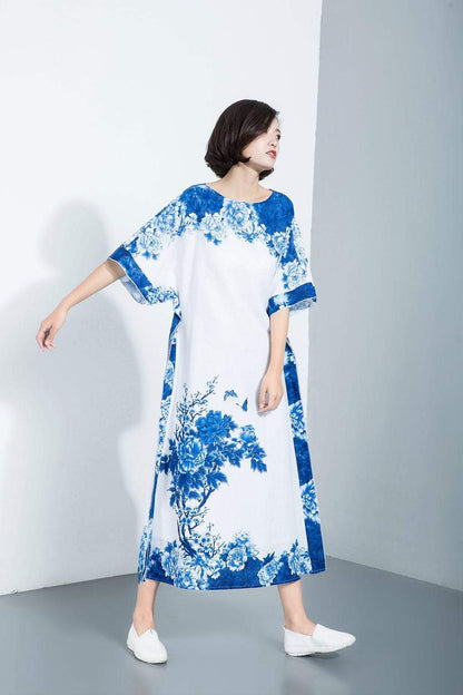linen dress, linen dress woman, print linen dress, maxi dress, womens dress, linen dress plus size, womens dresses, long dress C1117