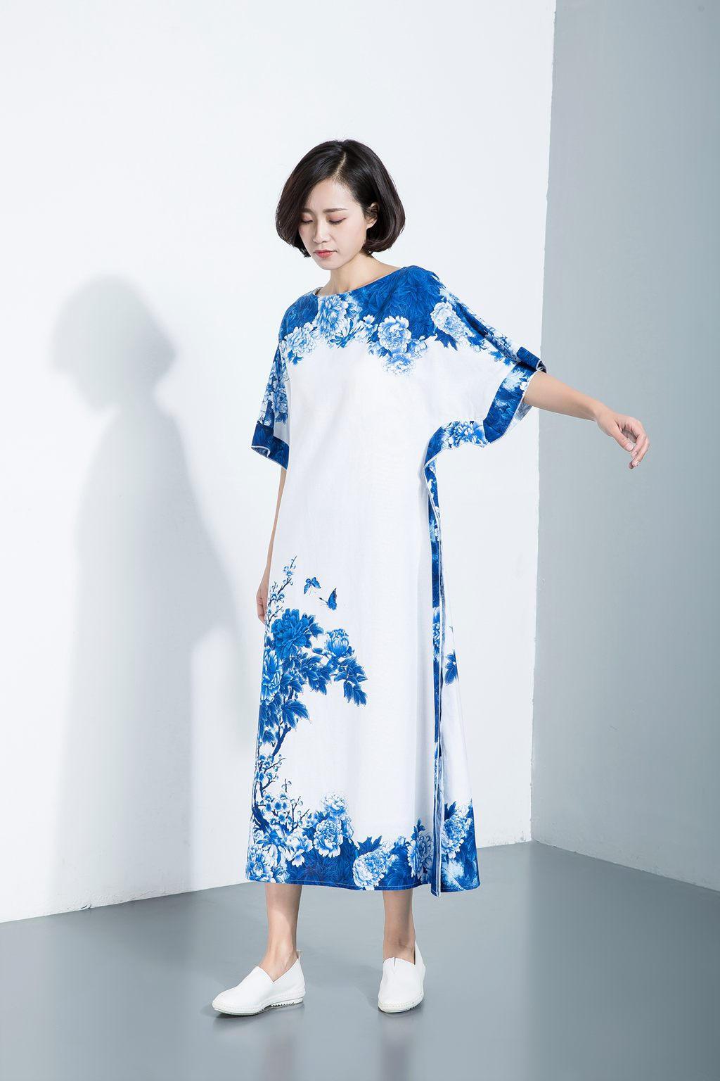 linen dress, linen dress woman, print linen dress, maxi dress, womens dress, linen dress plus size, womens dresses, long dress C1117