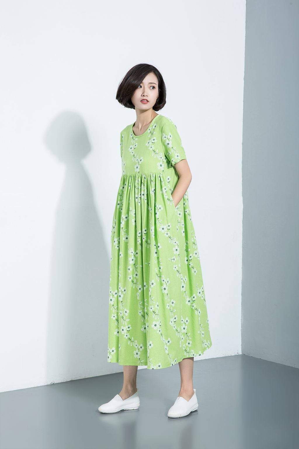 Maternity dress, midi dress, oversized dress, linen tunic, long linen dress, summer dress, linen dress women, casual dress  C1115