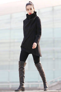 Asymmetrical coat, high collar coat C227