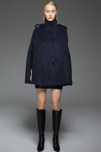 Cape coat, wool cape, womens cape, winter cape, blue cape, womens wool cape, winter warm coat, short coat, handmade cape C754