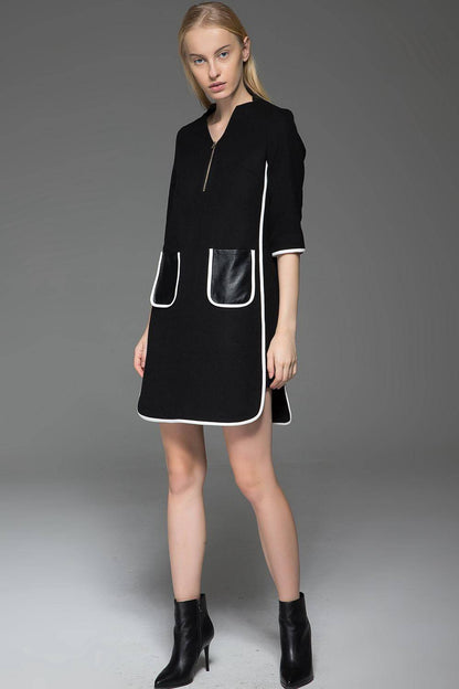 Chanel Style Dress - Black Wool Mini Dress  C778
