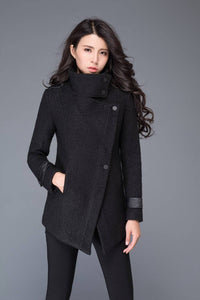 Women's Black asymmetrical wool jacket C987 US10#XNDZ471712