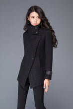 Load image into Gallery viewer, Women&#39;s Black asymmetrical wool jacket C987 US10#XNDZ471712

