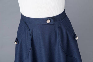 Blue wool skirt, winter skirt, pocket skirt, midi skirt, blue skirt, womens skirts, high waist skirt, vintage skirts, custom skirt C1007