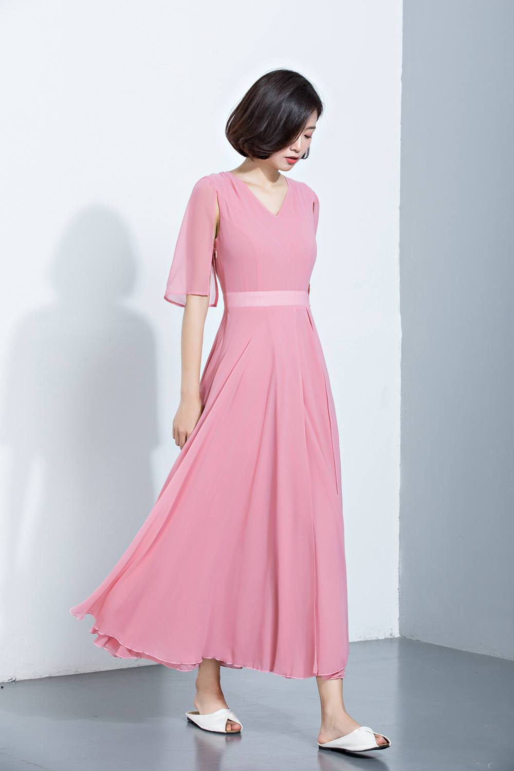summer chiffon high waist elegant long bridesmaid dress C1143